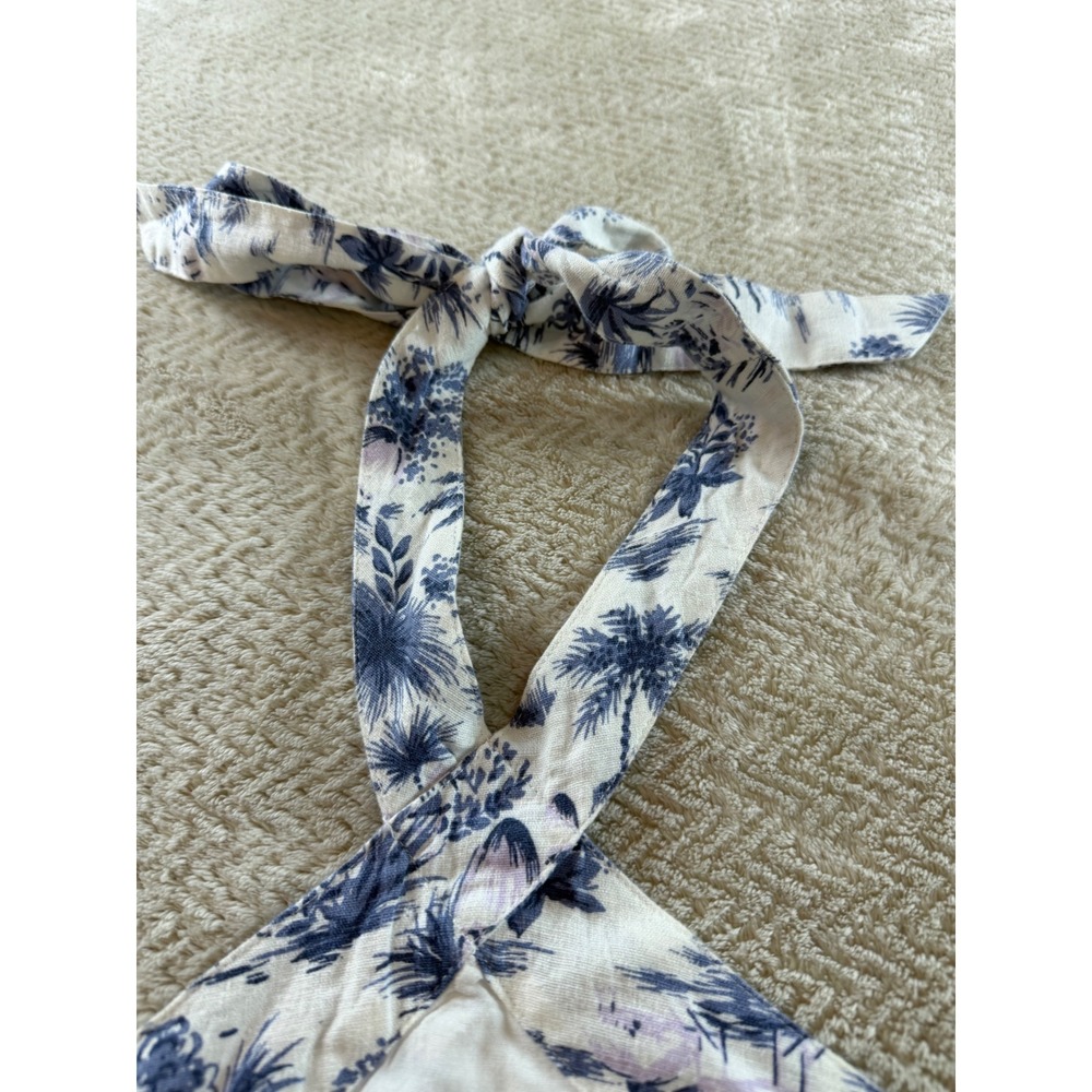 Abercrombie & Fitch Linen Blend Halter Crop Top Blue White Toile Tropical S‎ - Picture 7 of 11